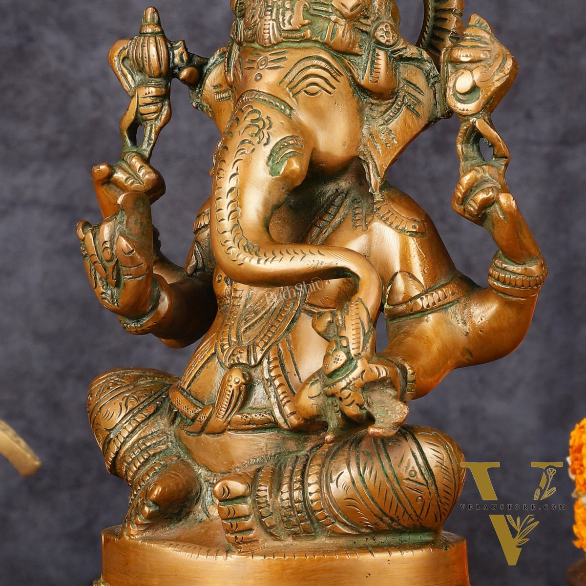 Superfine Brass Ganesha Idol Statue Murti - 12" Antique Bronze Finish