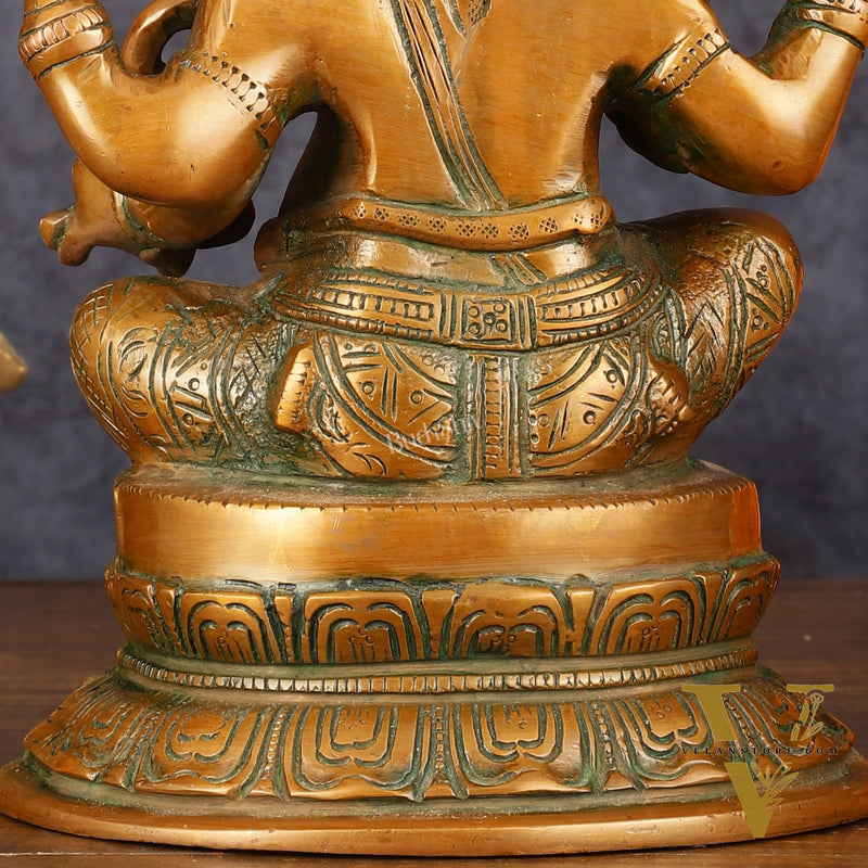 Superfine Brass Ganesha Idol Statue Murti - 12" Antique Bronze Finish