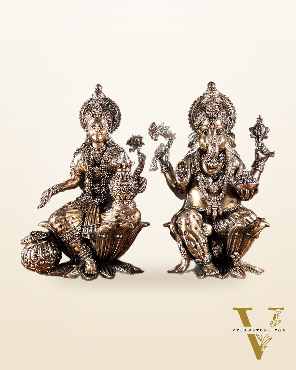 Superfine Brass Ganesha Lakshmi Idol Set – 10 Inch