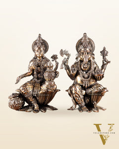 Superfine Brass Ganesha Lakshmi Idol Set – 10 Inch