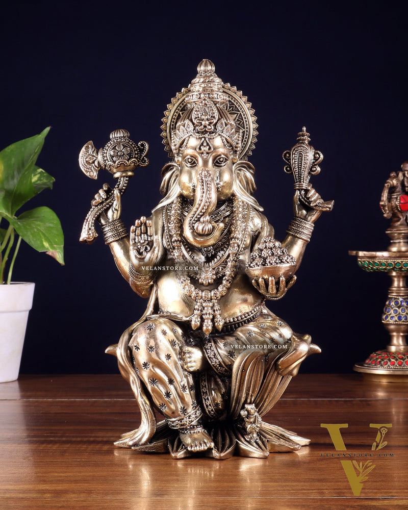 Superfine Brass Ganesha Lakshmi Idol Set – 10 Inch