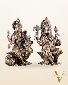 Superfine Brass Ganesha Lakshmi Idol Set – 10 Inch