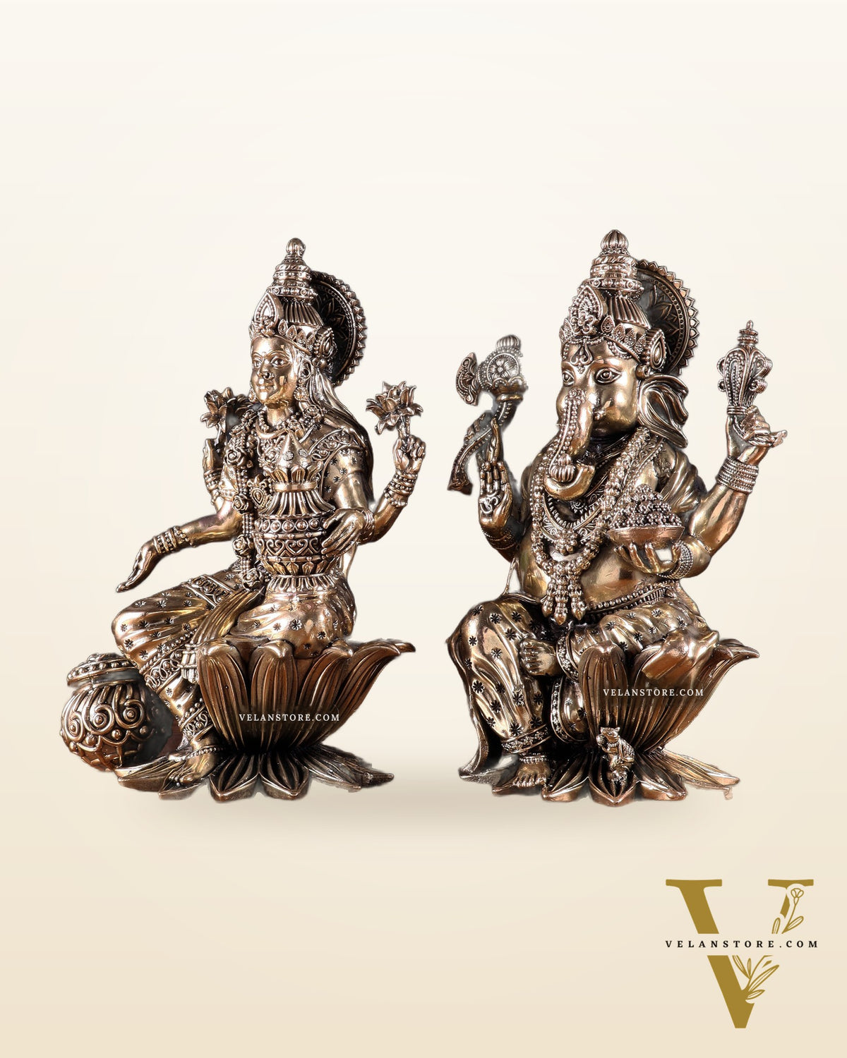 Superfine Brass Ganesha Lakshmi Idol Set – 10 Inch