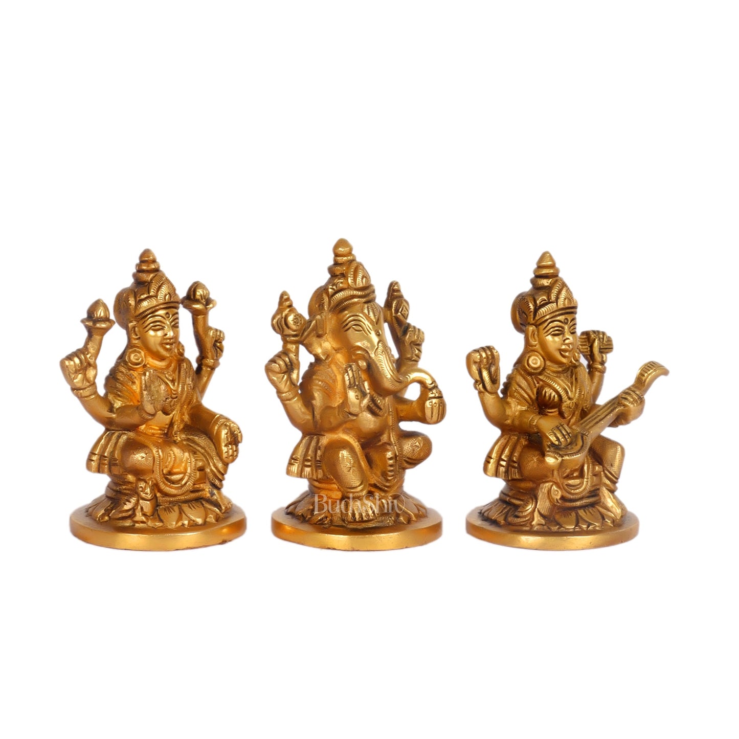 Superfine Brass Ganesha, Lakshmi, Saraswati Idols 3.5 "