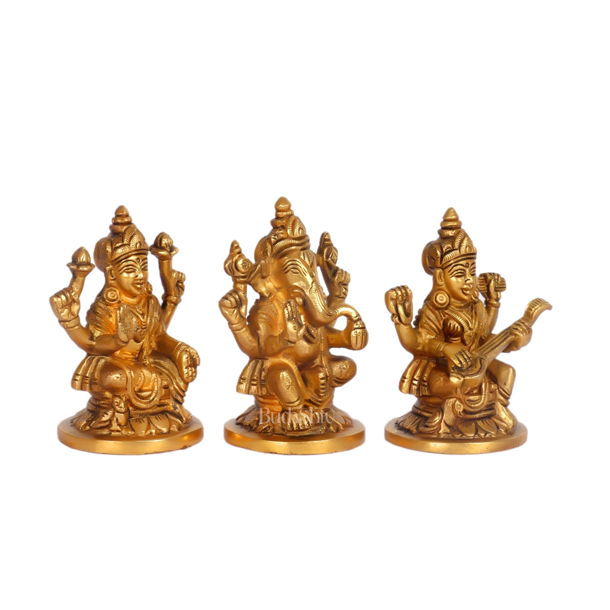 Superfine Brass Ganesha, Lakshmi, Saraswati Idols 3.5 "