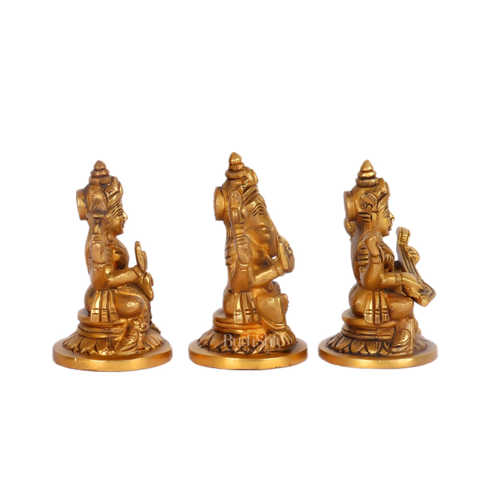 Superfine Brass Ganesha, Lakshmi, Saraswati Idols 3.5 "