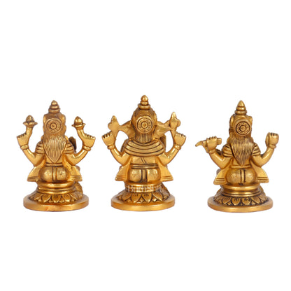 Superfine Brass Ganesha, Lakshmi, Saraswati Idols 3.5 "