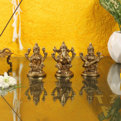 Superfine Brass Ganesha, Lakshmi, Saraswati Idols 3.5 "