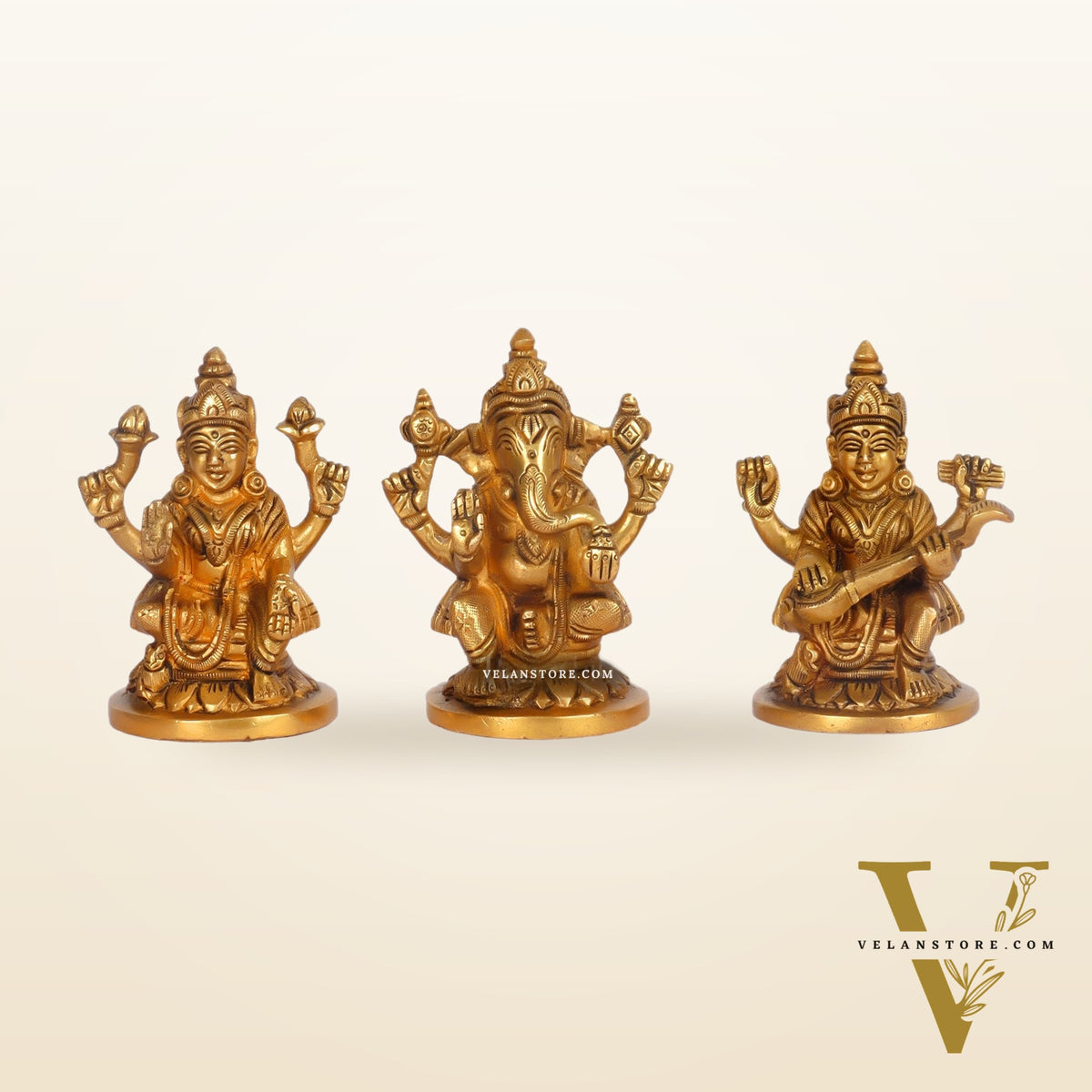Superfine Brass Ganesha, Lakshmi, Saraswati Idols 3.5 "