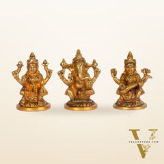 Superfine Brass Ganesha, Lakshmi, Saraswati Idols 3.5 "