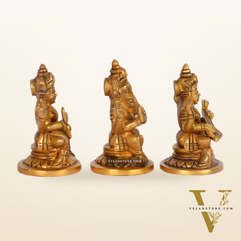 Superfine Brass Ganesha, Lakshmi, Saraswati Idols 3.5 "