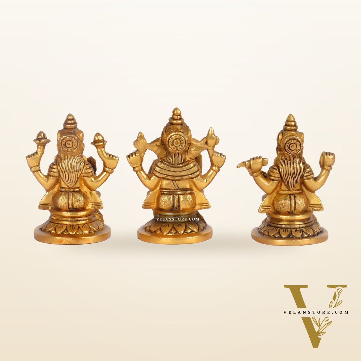 Superfine Brass Ganesha, Lakshmi, Saraswati Idols 3.5 "