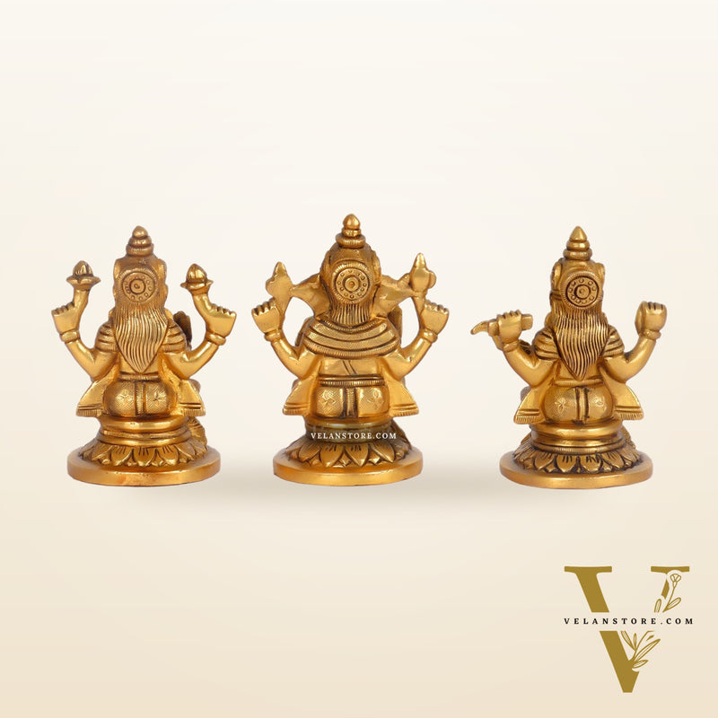 Superfine Brass Ganesha, Lakshmi, Saraswati Idols 3.5 "