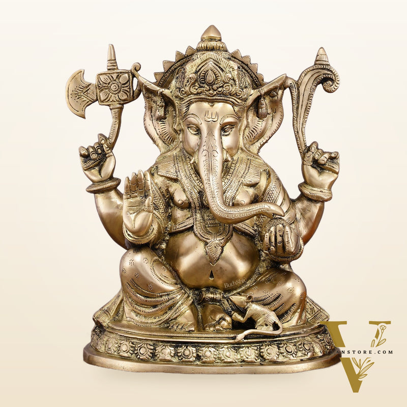 Superfine Brass Ganesha Statue - 12" Divine Blessings