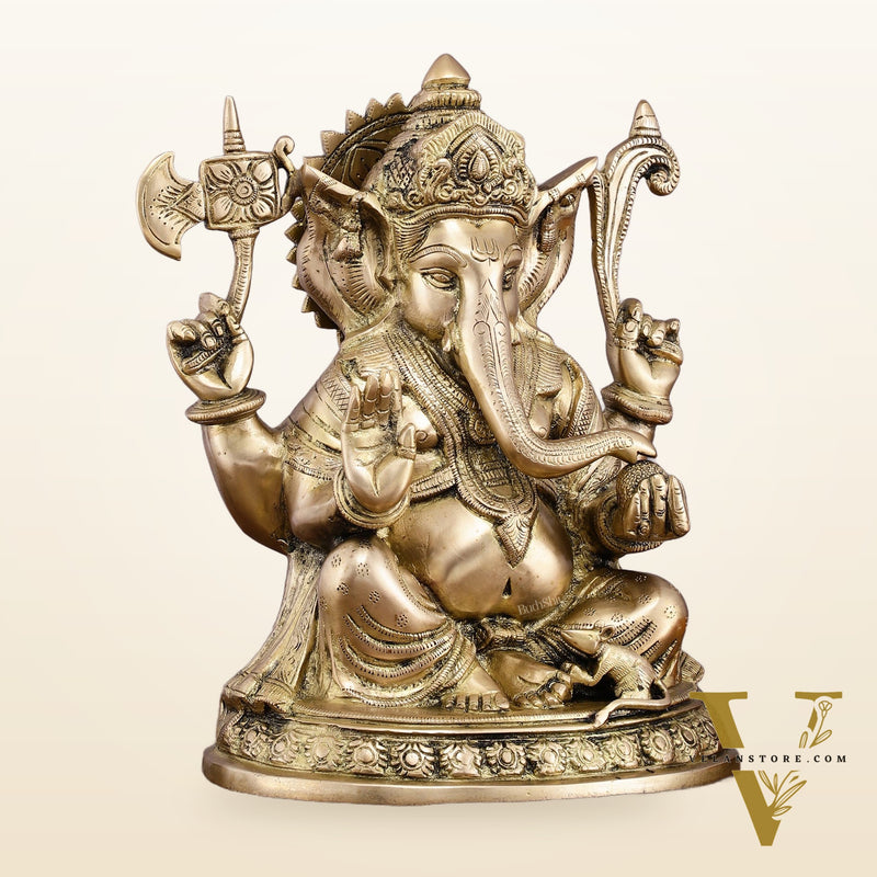 Superfine Brass Ganesha Statue - 12" Divine Blessings