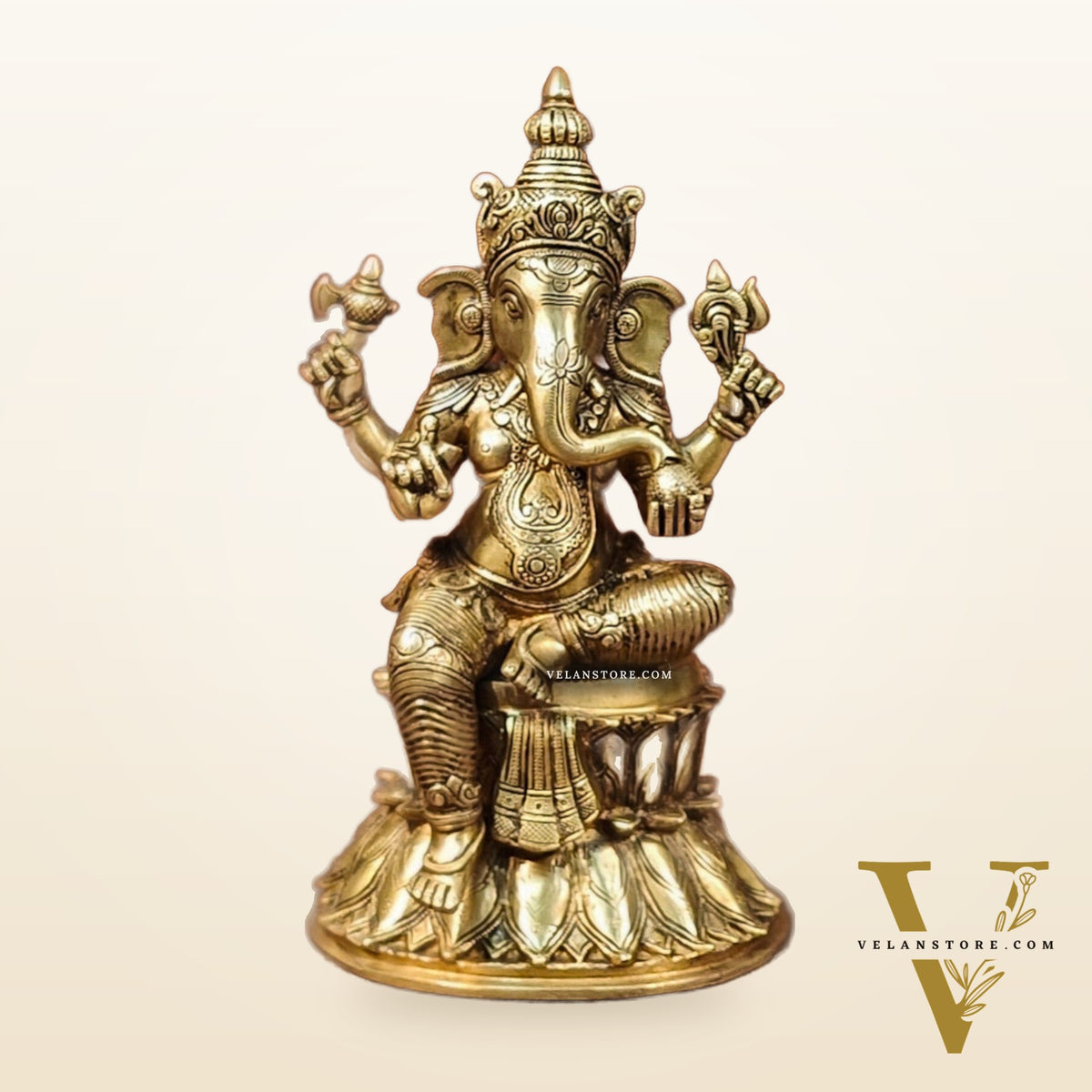 Superfine Brass Ganesha Statue - Golden Tone, 14.5" Height