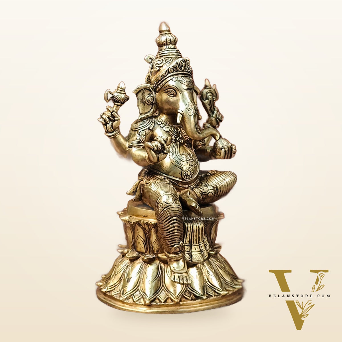 Superfine Brass Ganesha Statue - Golden Tone, 14.5" Height