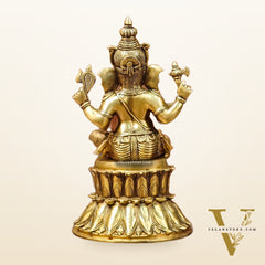 Superfine Brass Ganesha Statue - Golden Tone, 14.5" Height