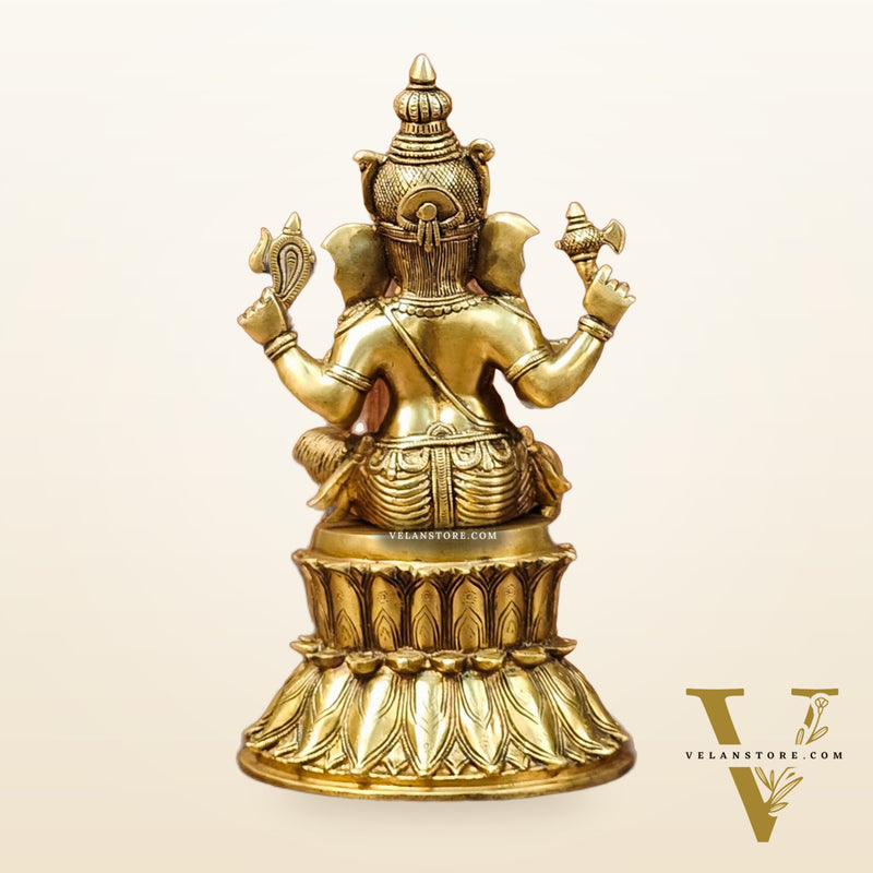 Superfine Brass Ganesha Statue - Golden Tone, 14.5" Height