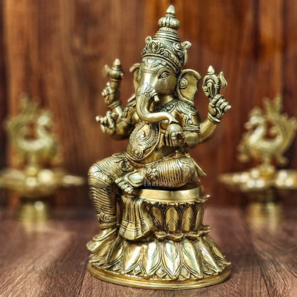 Superfine Brass Ganesha Statue - Golden Tone, 14.5" Height