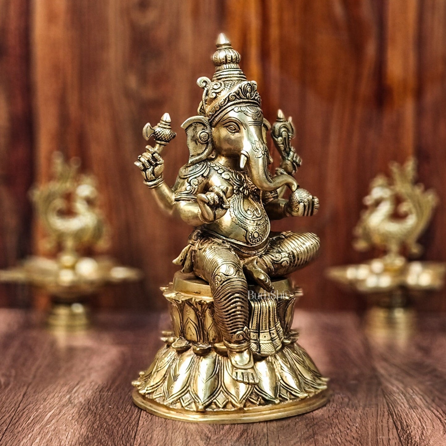Superfine Brass Ganesha Statue - Golden Tone, 14.5" Height