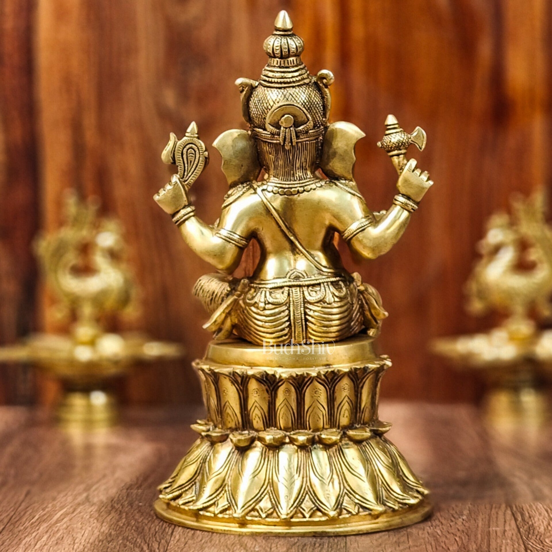 Superfine Brass Ganesha Statue - Golden Tone, 14.5" Height