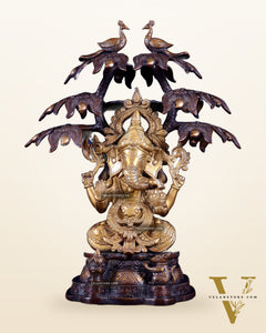Superfine Brass Ganesha Statue Under Mango Tree | Height 17 inch