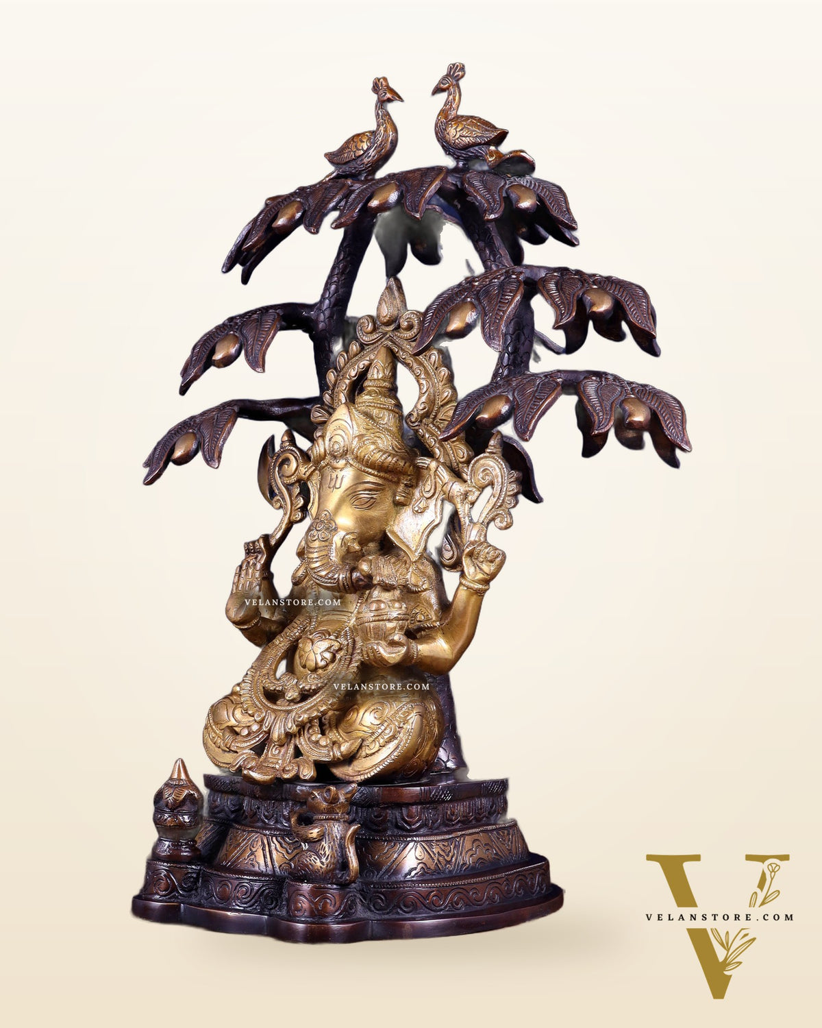Superfine Brass Ganesha Statue Under Mango Tree | Height 17 inch