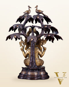 Superfine Brass Ganesha Statue Under Mango Tree | Height 17 inch