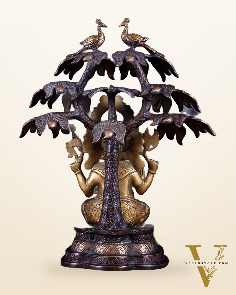Superfine Brass Ganesha Statue Under Mango Tree | Height 17 inch