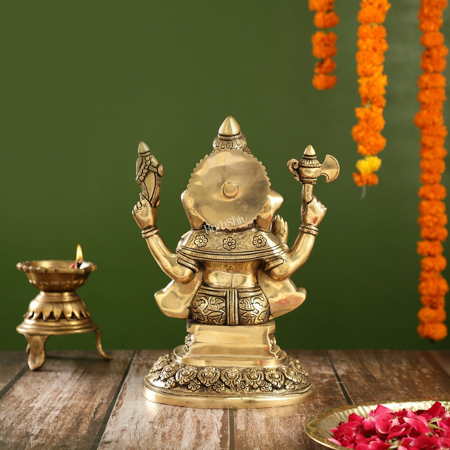 Superfine Brass Ganesha Statue with Intricate Carvings | 12" Height
