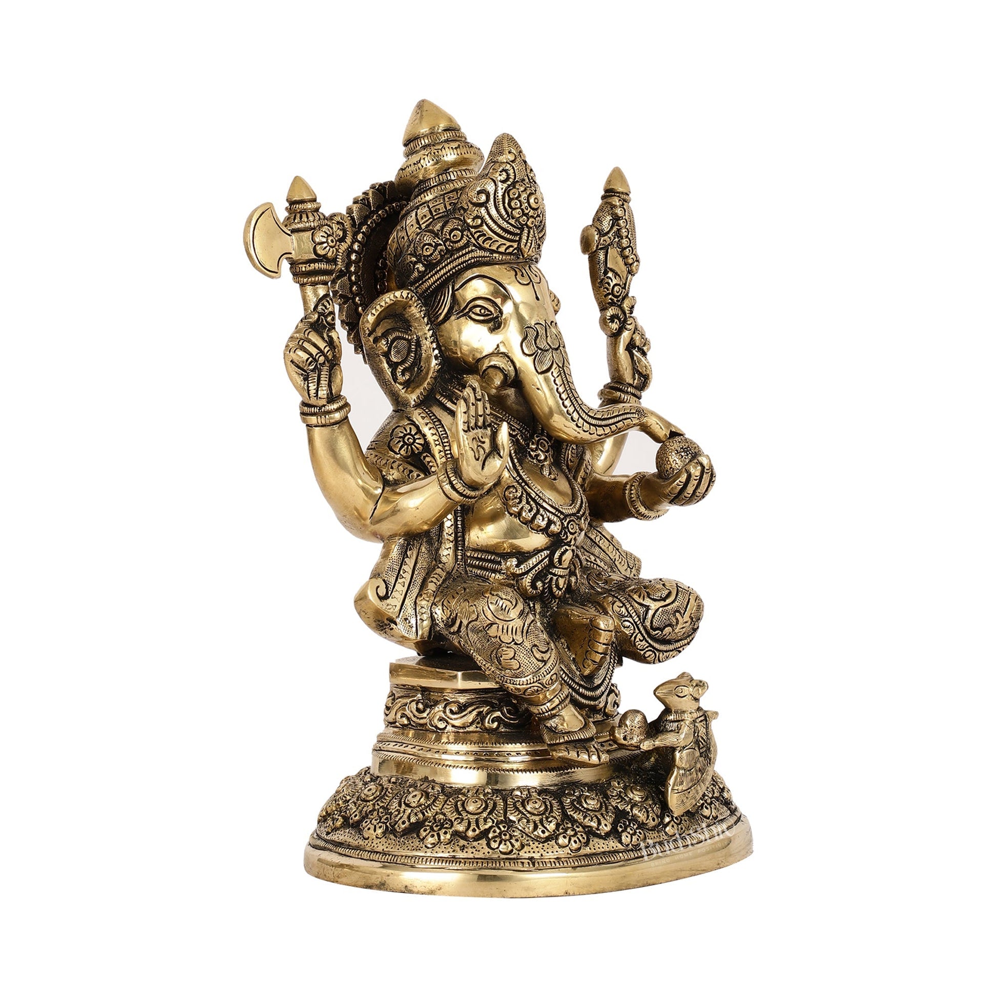 Superfine Brass Ganesha Statue with Intricate Carvings | 12" Height