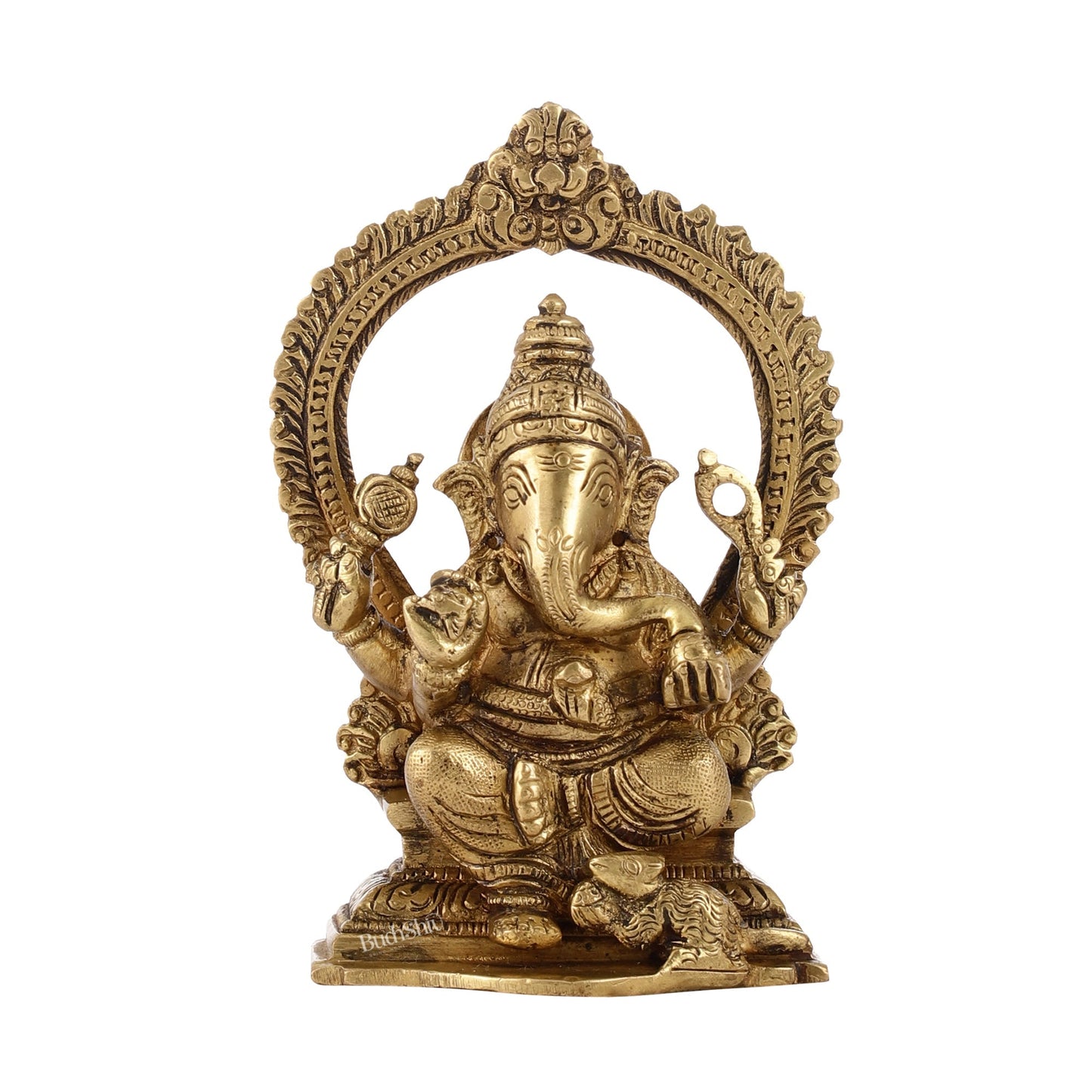 Superfine Brass Ganesha Statue with Prabhavali Frame - 5 inch