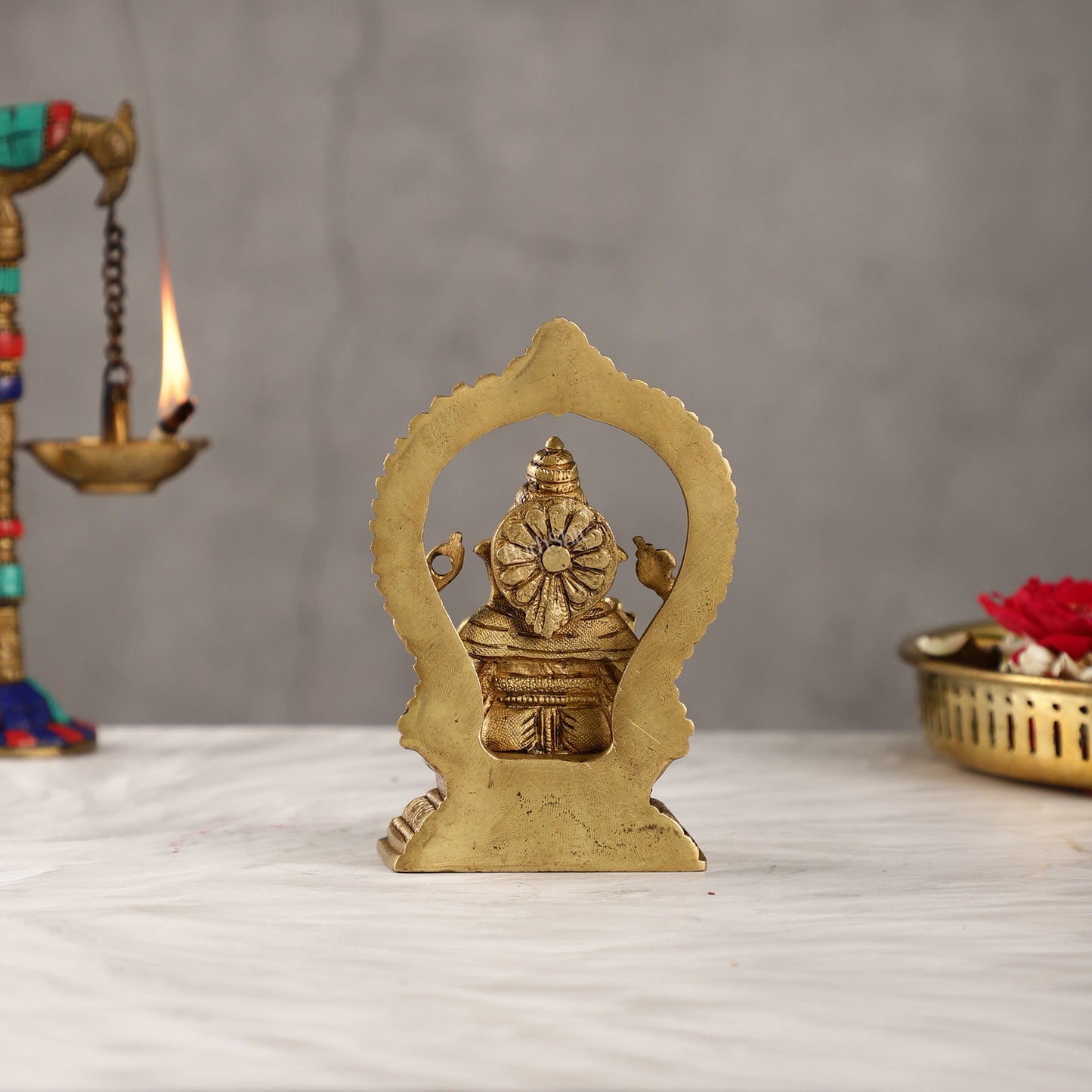 Superfine Brass Ganesha Statue with Prabhavali Frame - 5 inch