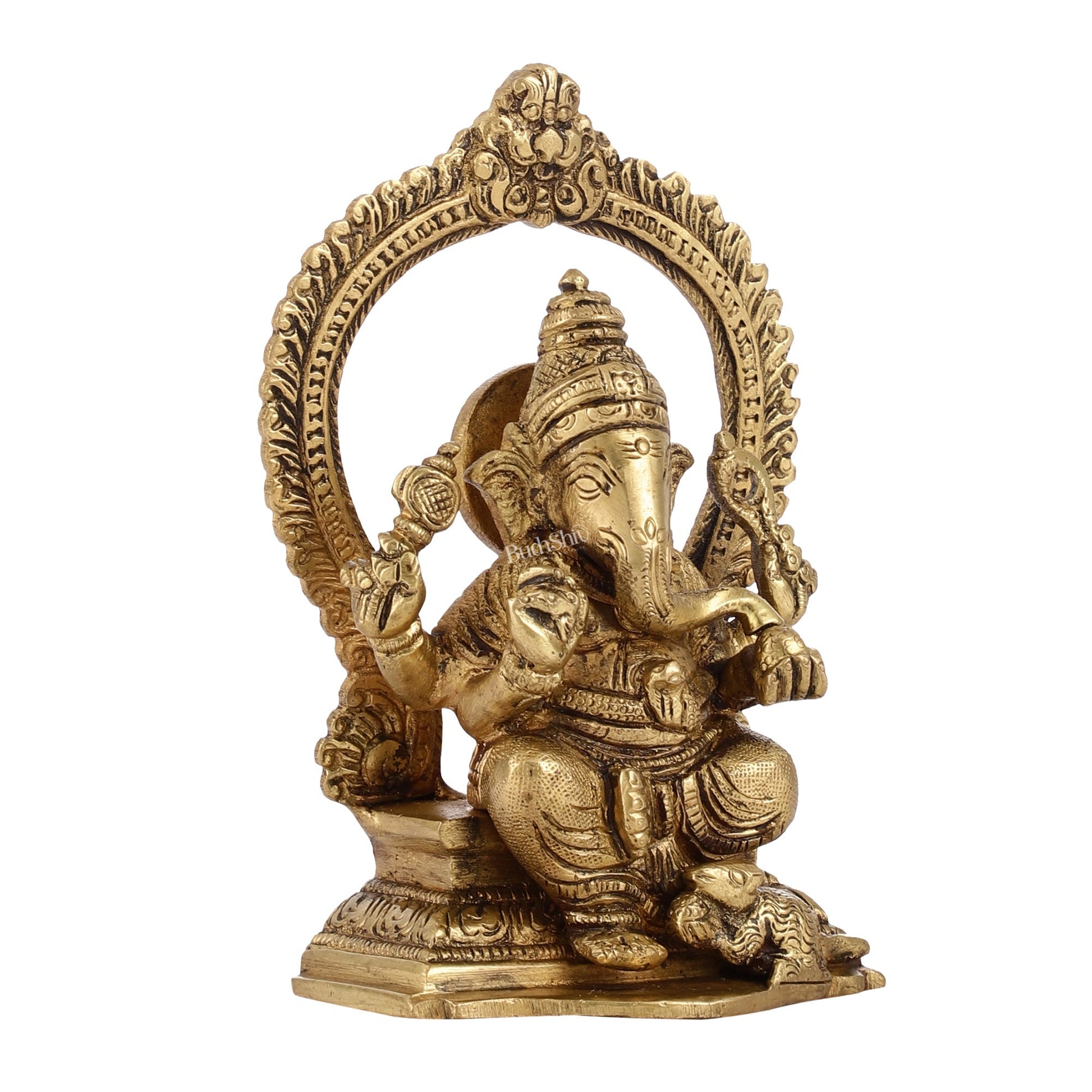 Superfine Brass Ganesha Statue with Prabhavali Frame - 5 inch
