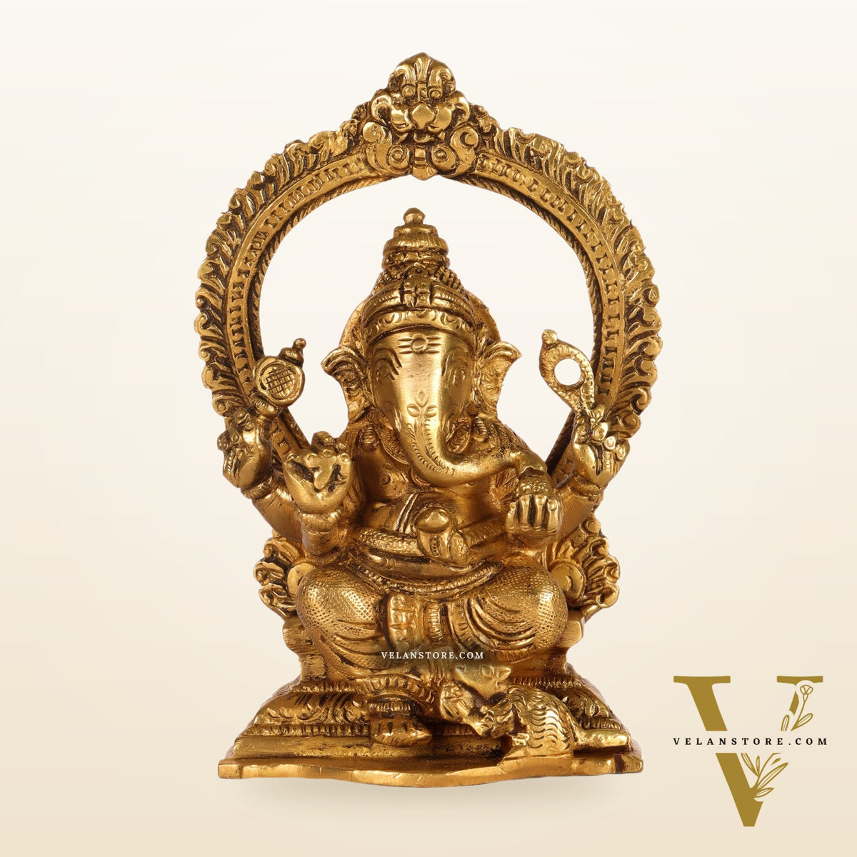 Superfine Brass Ganesha Statue with Prabhavali Frame - 5 inches