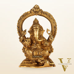 Superfine Brass Ganesha Statue with Prabhavali Frame - 5 inches