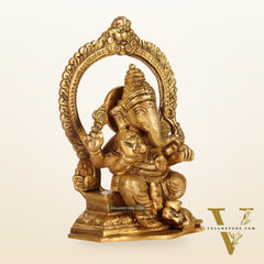 Superfine Brass Ganesha Statue with Prabhavali Frame - 5 inches