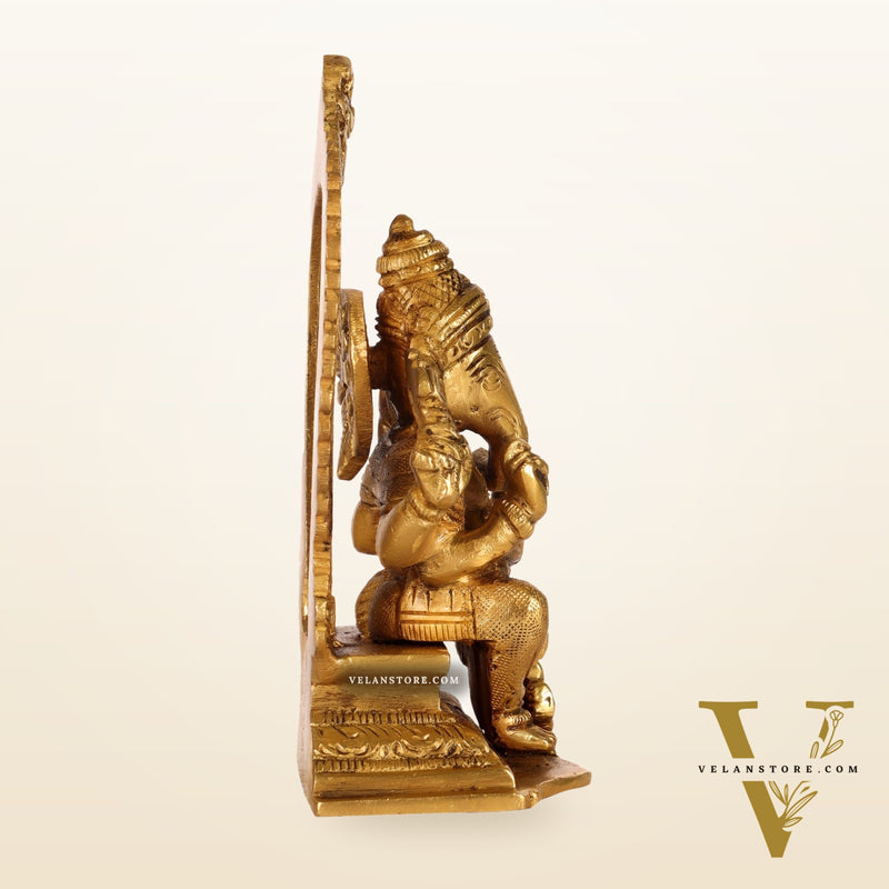 Superfine Brass Ganesha Statue with Prabhavali Frame - 5 inches