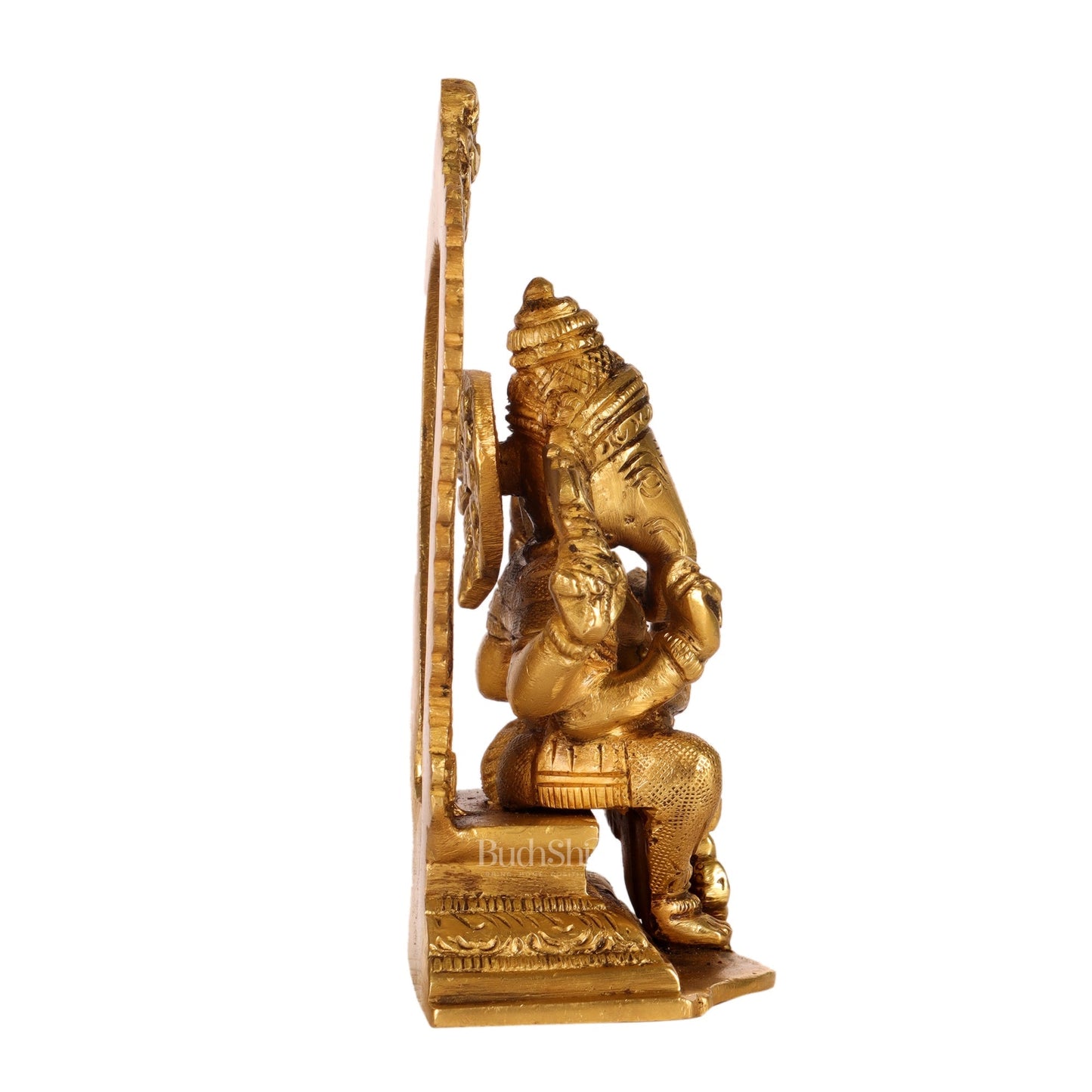 Superfine Brass Ganesha Statue with Prabhavali Frame - 5 inches
