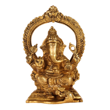 Superfine Brass Ganesha Statue with Prabhavali Frame - 5 inches