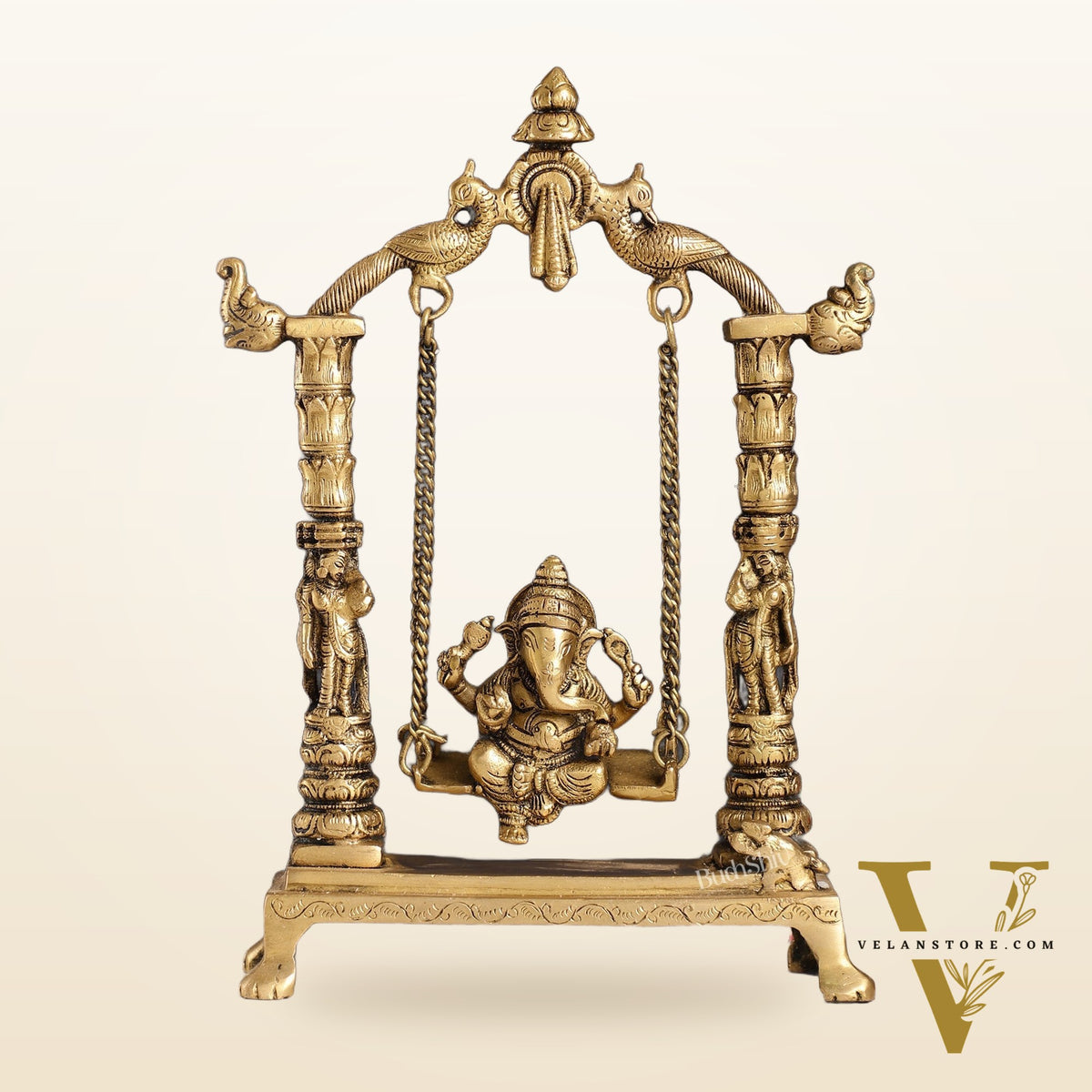 Superfine Brass Ganesha Swing with Engraved Pillars | Height 12 inch