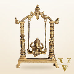 Superfine Brass Ganesha Swing with Engraved Pillars | Height 12 inch