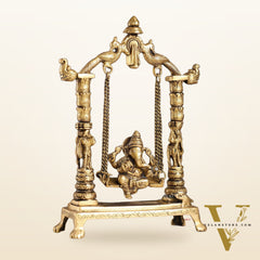 Superfine Brass Ganesha Swing with Engraved Pillars | Height 12 inch