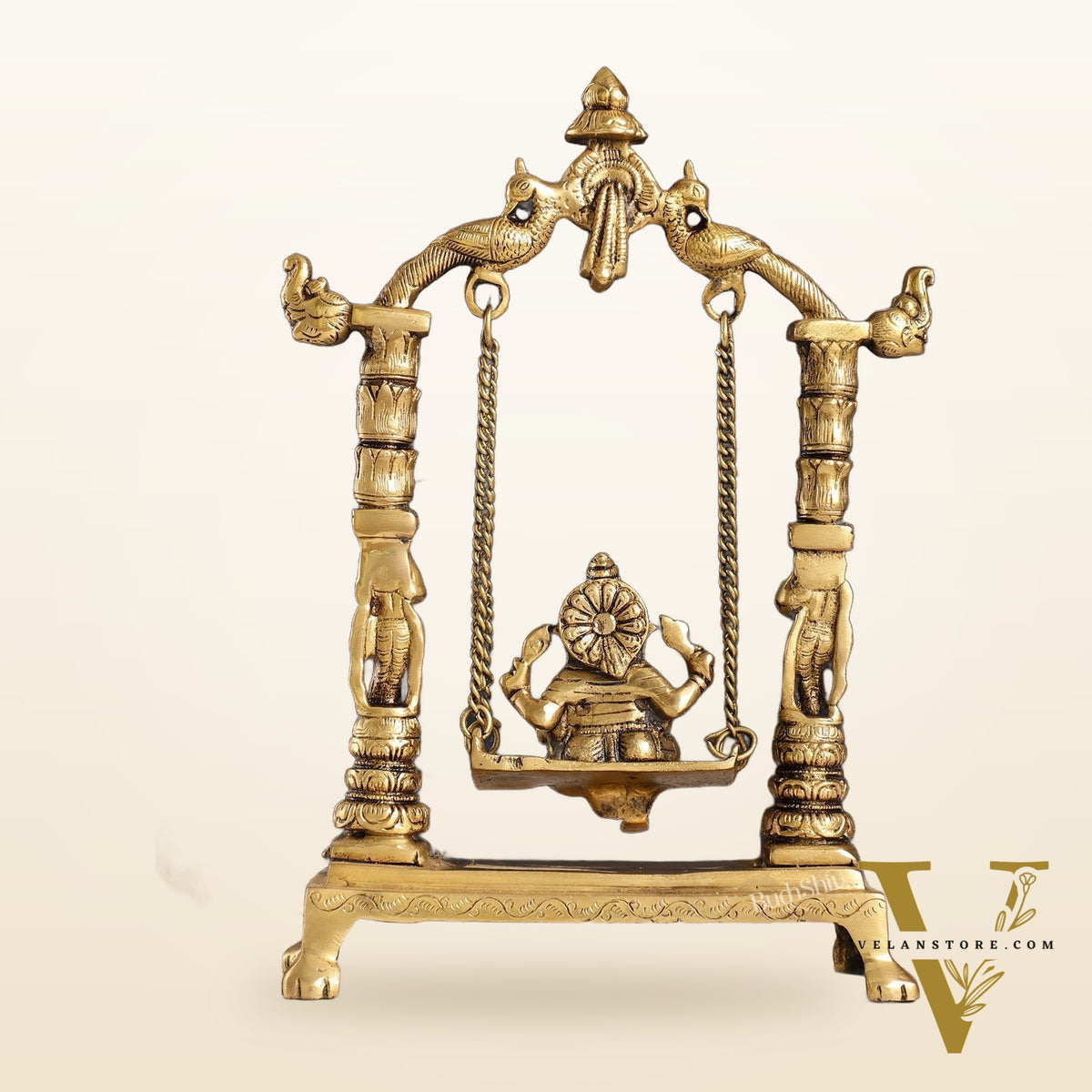 Superfine Brass Ganesha Swing with Engraved Pillars | Height 12 inch