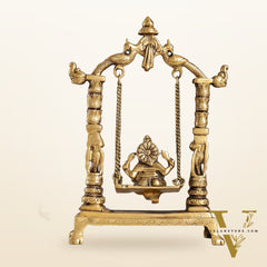 Superfine Brass Ganesha Swing with Engraved Pillars | Height 12 inch