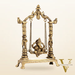 Superfine Brass Ganesha Swing with Engraved Pillars | Height 12 inch