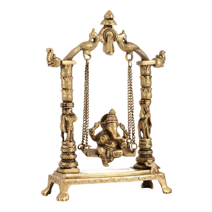 Superfine Brass Ganesha Swing with Engraved Pillars | Height 12 inch
