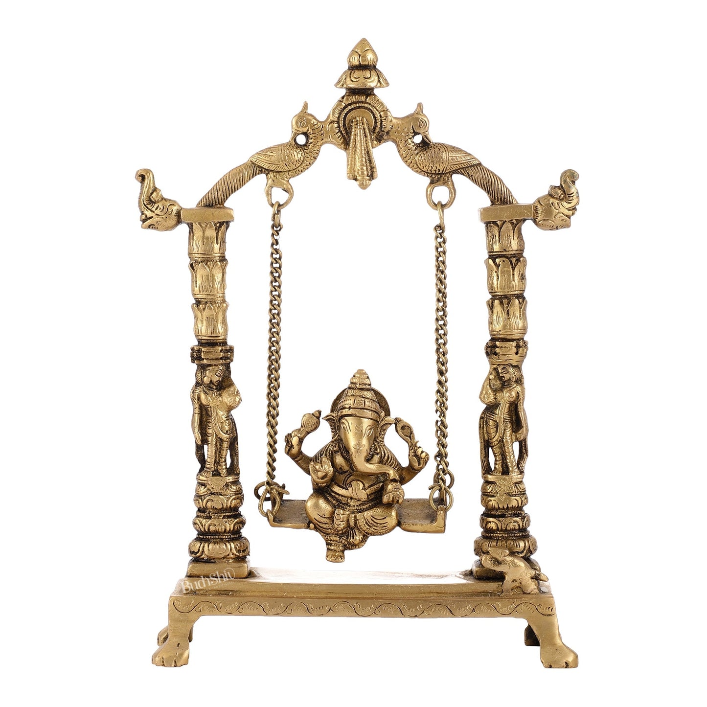 Superfine Brass Ganesha Swing with Engraved Pillars | Height 12 inch