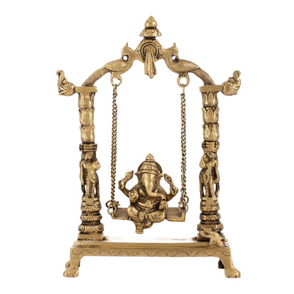 Superfine Brass Ganesha Swing with Engraved Pillars | Height 12 inch